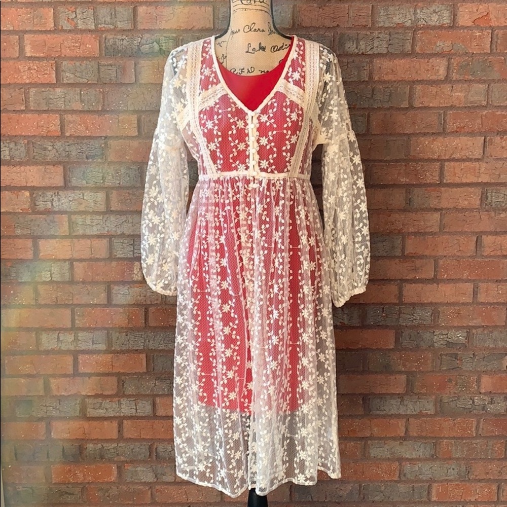 Boho Chic Long Lace Duster Cardigan Jacket (S)